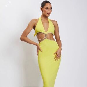 Nicha Diamante Cut Out Midi Dress - Yellow